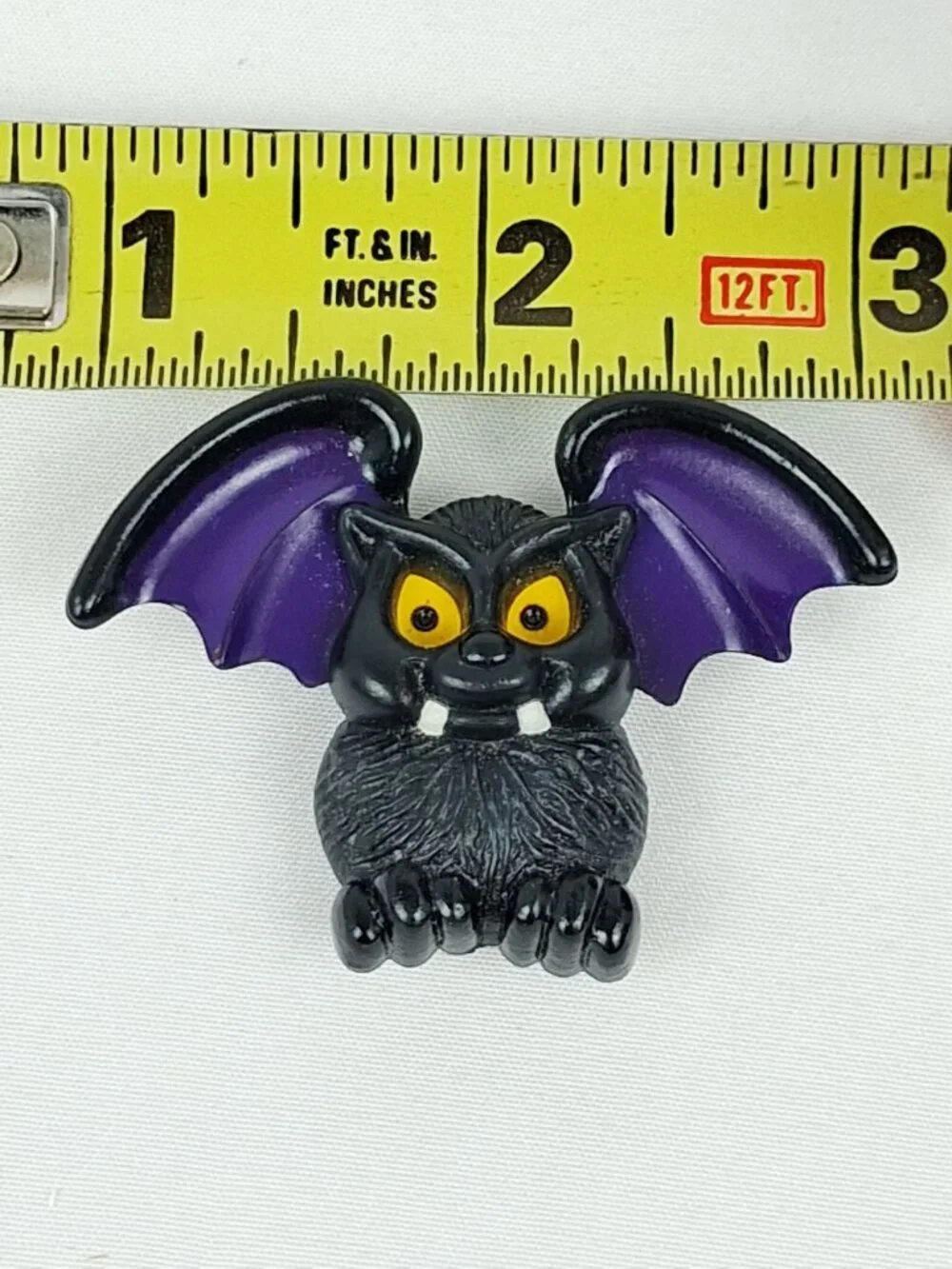 Vintage 1983 Hallmark Bat Pin Brooch With Purple Wings & Yellow Eyes